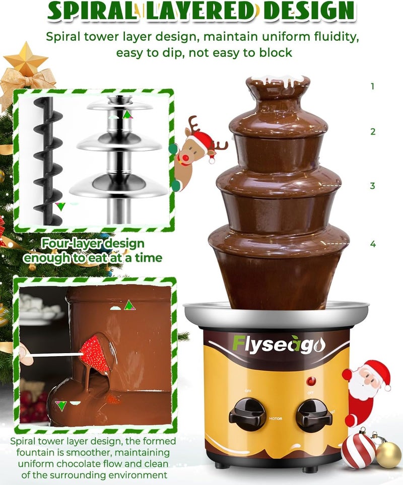 Flyseago Chocolate Fountain Machine 4 Tiers Cheese Fountain Perfect for Nacho Cheese, Chocolate Sauce, Wedding, Party - Image 5